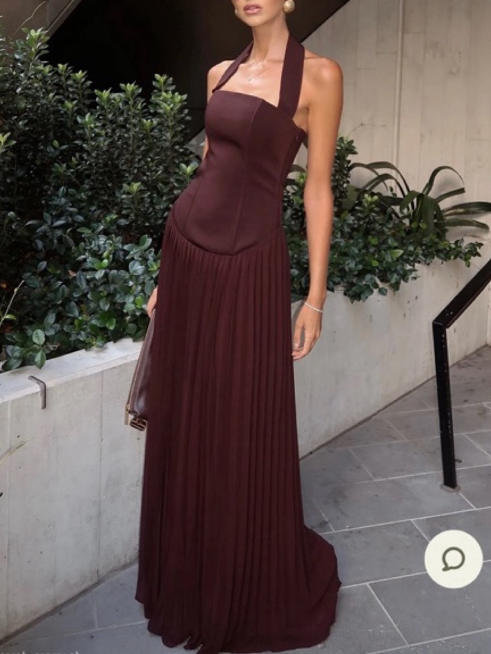 Meshki Stacie Chocolate Brown Halter Drop Waist Maxi Dress